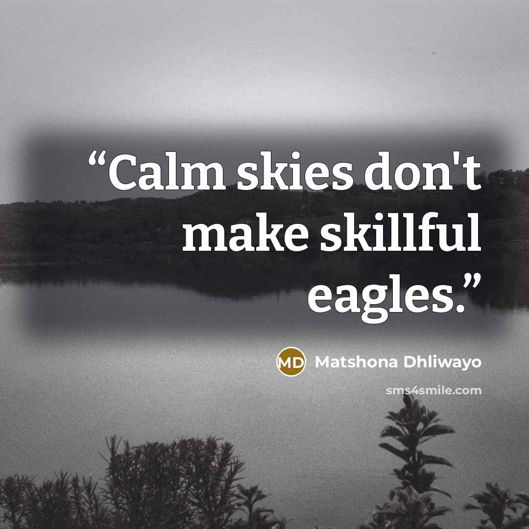 “Calm skies don't make skillful eagles.” quote by Matshona Dhliwayo
