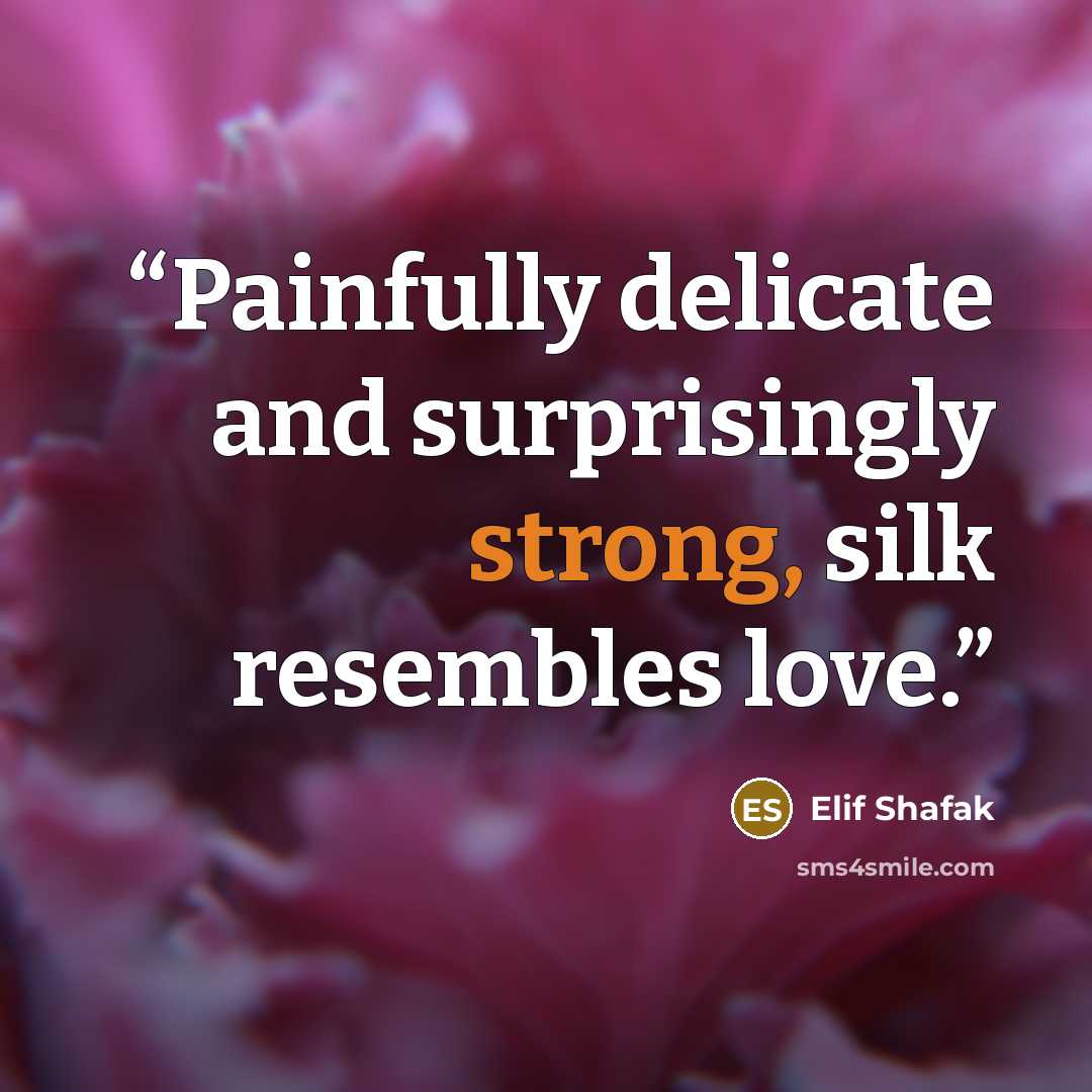 “Painfully delicate and surprisingly strong, silk resembles love.” quote by Elif Shafak
