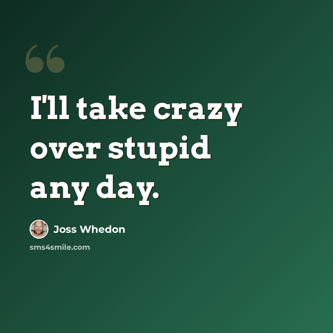 “I'll take crazy over stupid any day.” quote by Joss Whedon