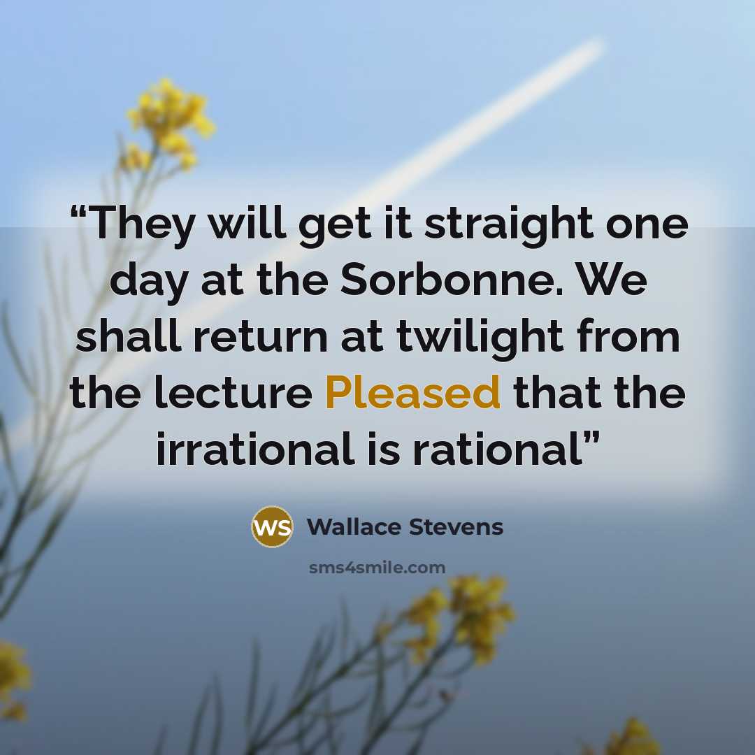 “They will get it straight one day at the Sorbonne. We shall return at twilight from the lecture Pleased that the irrational is rational” quote by Wallace Stevens