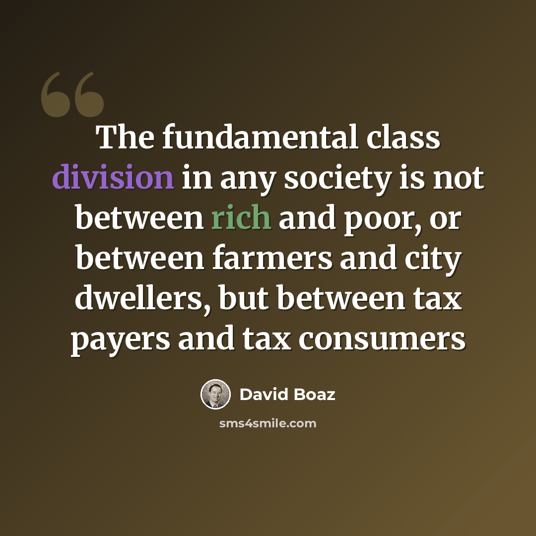 “The fundamental class division in any society is not between rich and poor, or between farmers and city dwellers, but between tax payers and tax consumers” quote by David Boaz