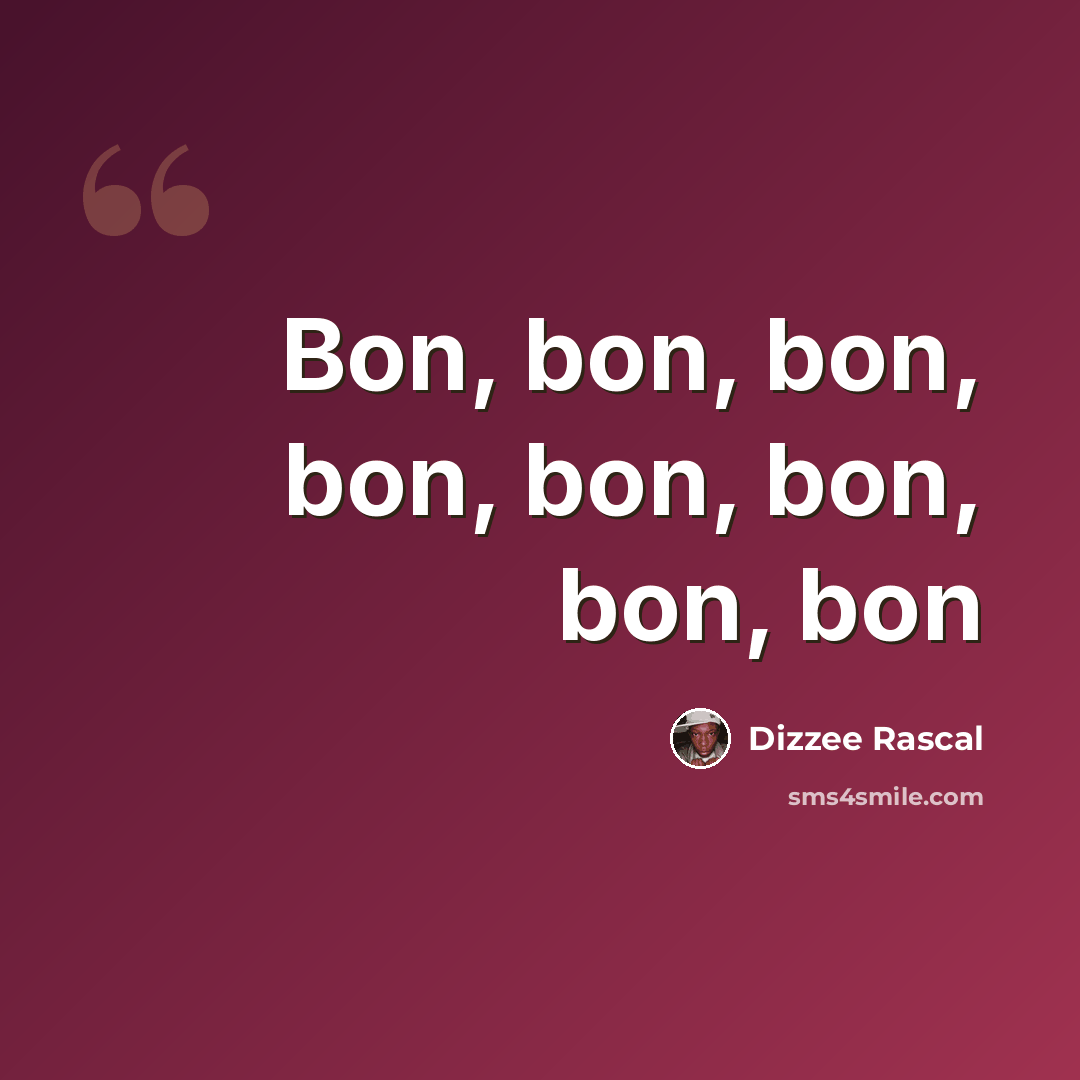 “Bon, bon, bon, bon, bon, bon, bon, bon” quote by Dizzee Rascal