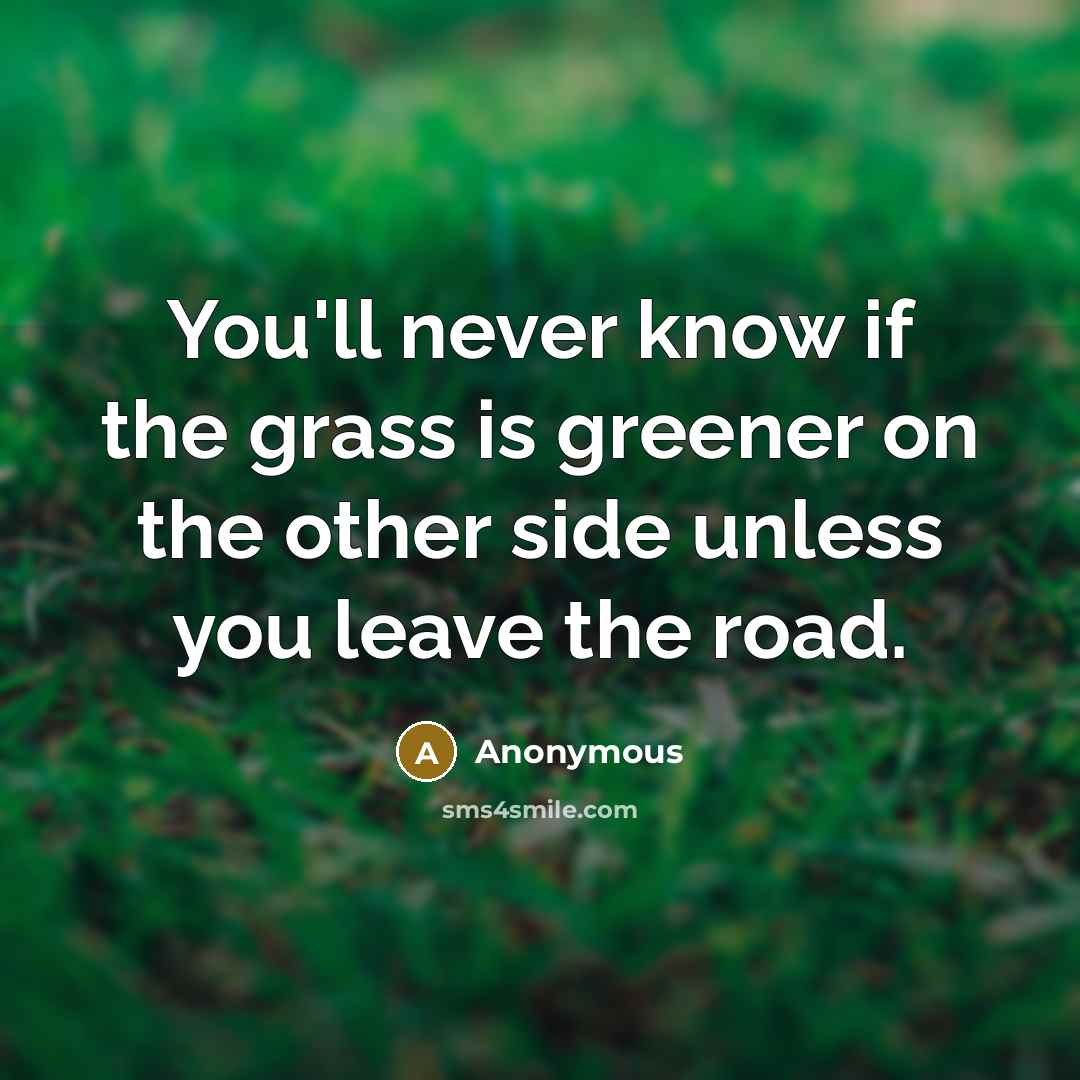 “You'll never know if the grass is greener on the other side unless you leave the road.” quote by Anonymous