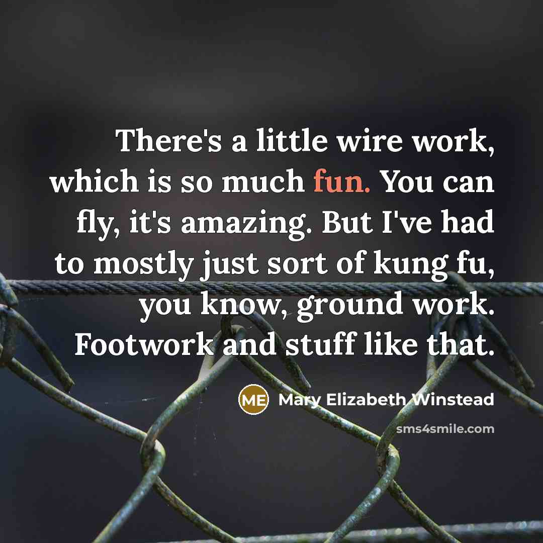 “There's a little wire work, which is so much fun. You can fly, it's amazing. But I've had to mostly just sort of kung fu, you know, ground work. Footwork and stuff like that.” quote by Mary Elizabeth Winstead