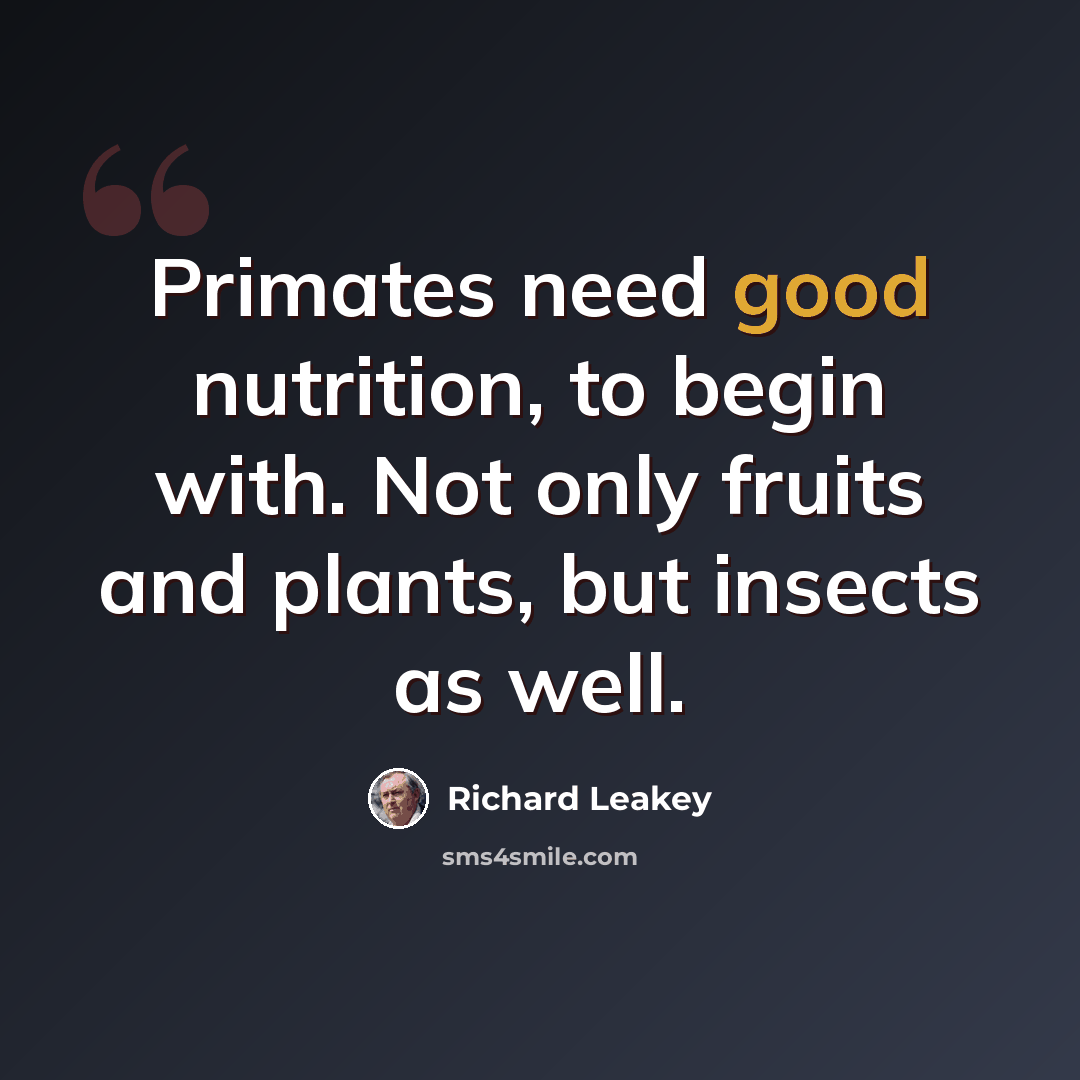 “Primates need good nutrition, to begin with. Not only fruits and plants, but insects as well.” quote by Richard Leakey