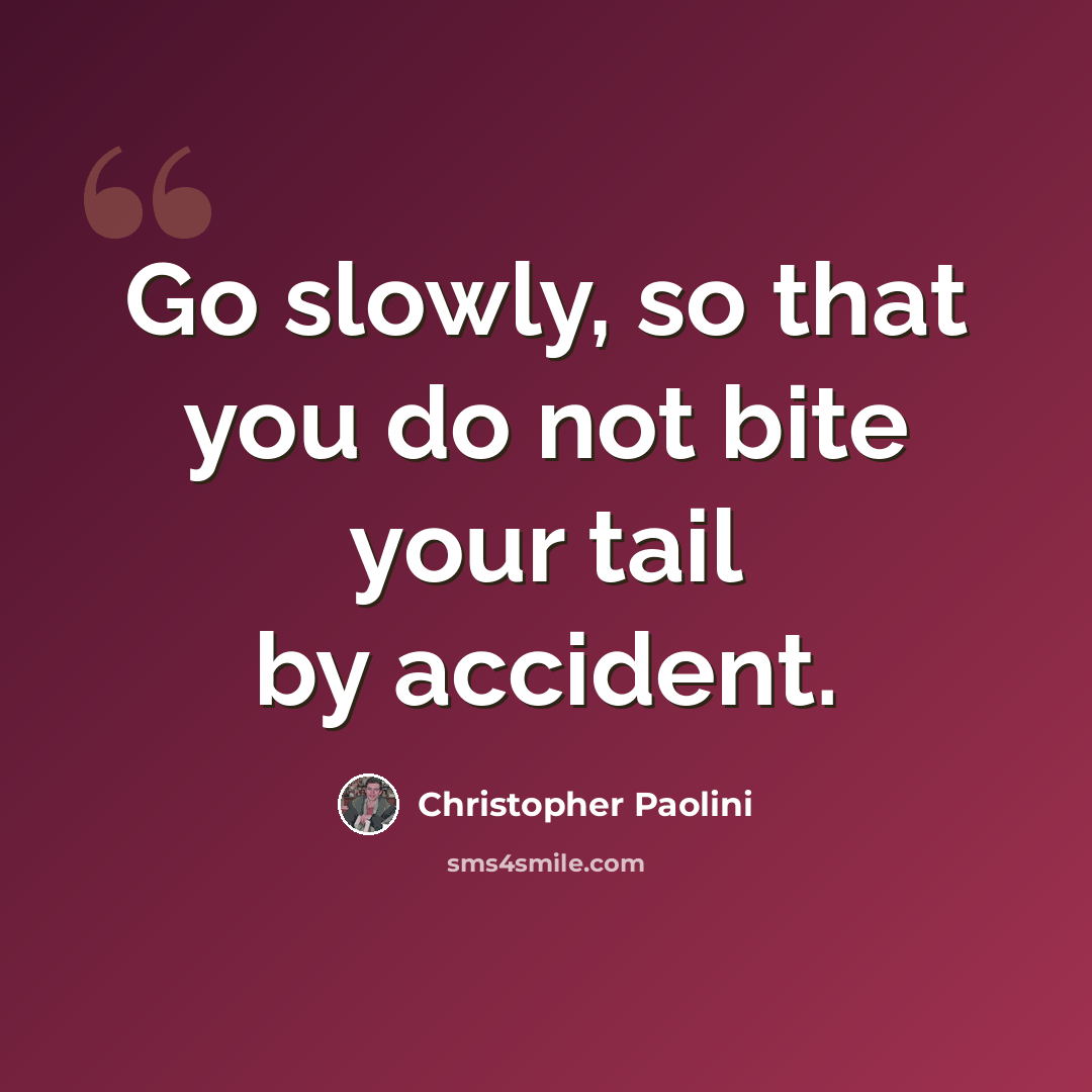 “Go slowly, so that you do not bite your tail by accident.” quote by Christopher Paolini