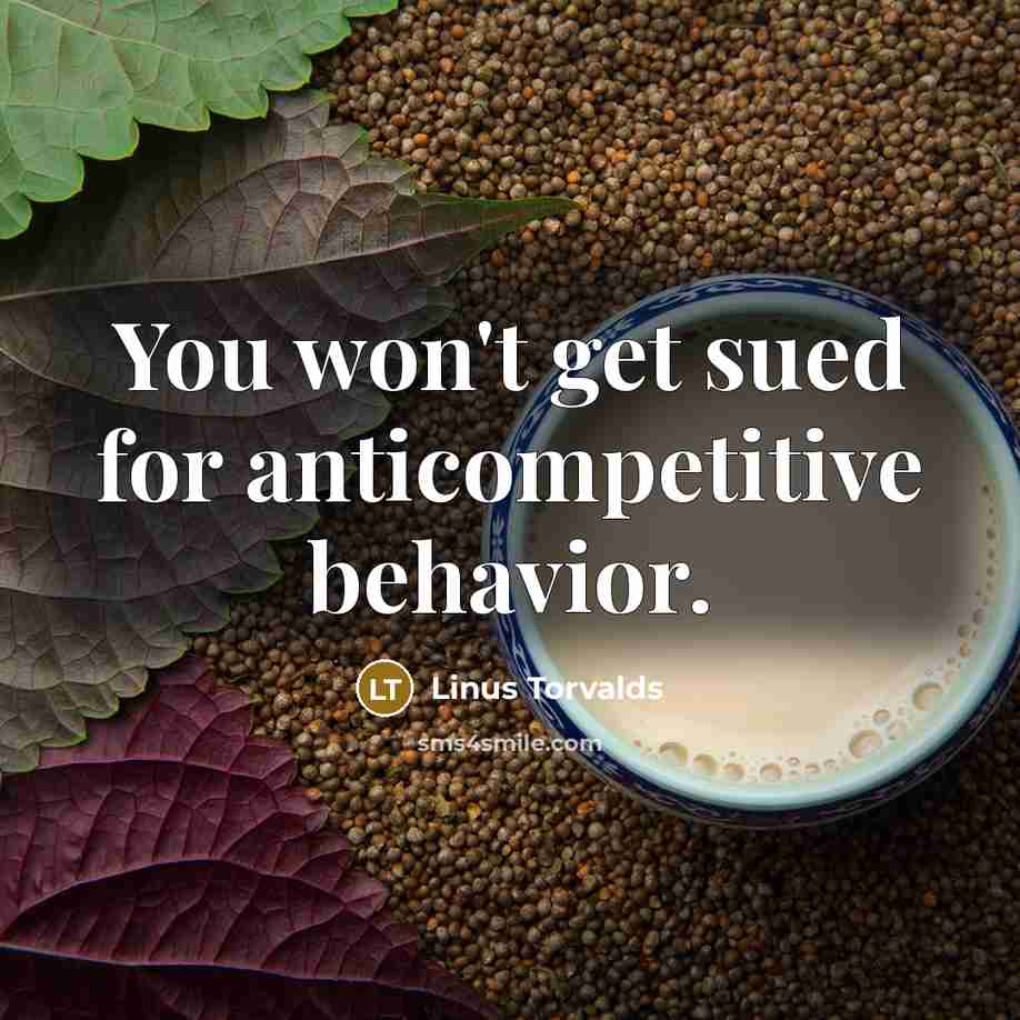“You won't get sued for anticompetitive behavior.” quote by Linus Torvalds