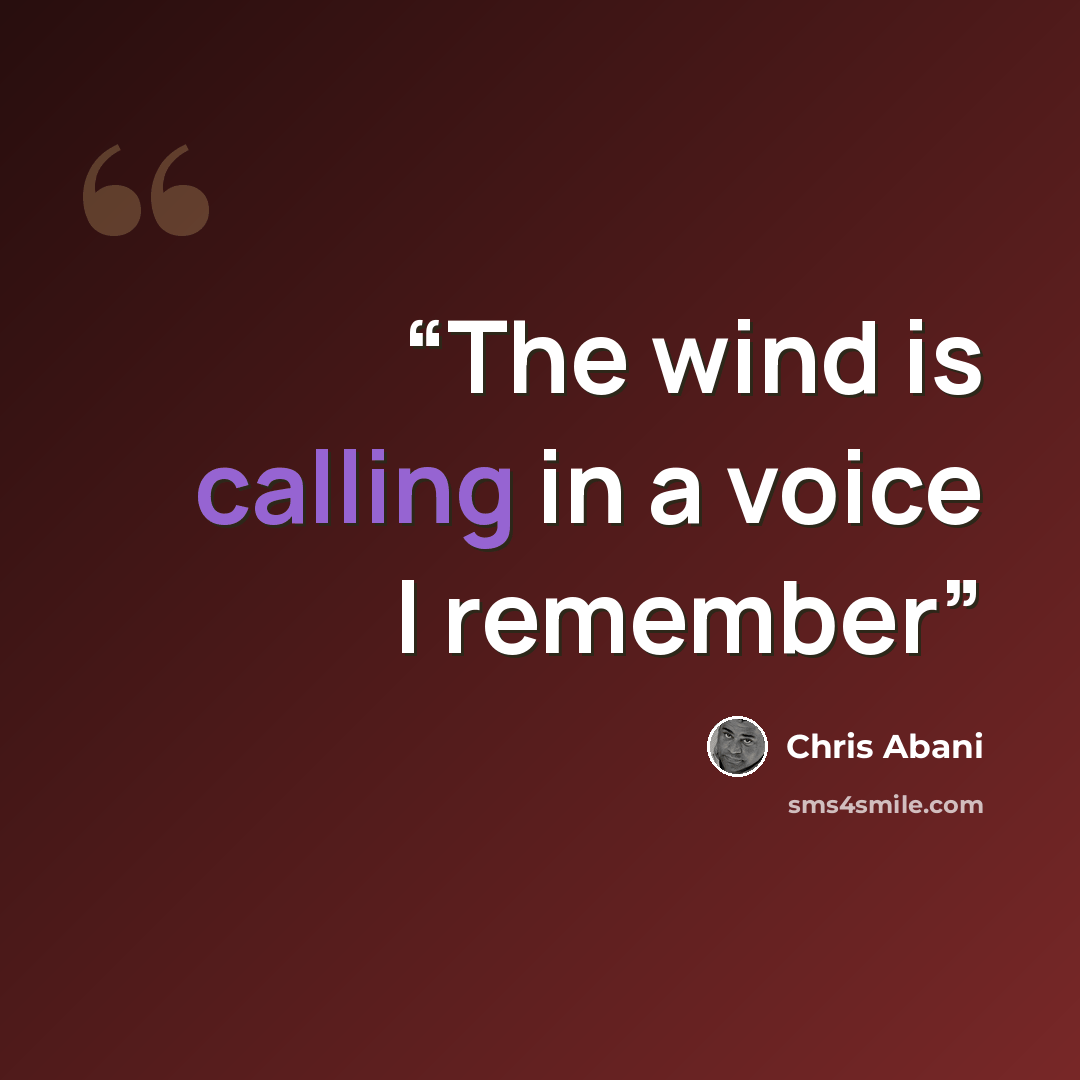 “The wind is calling in a voice I remember” quote by Chris Abani