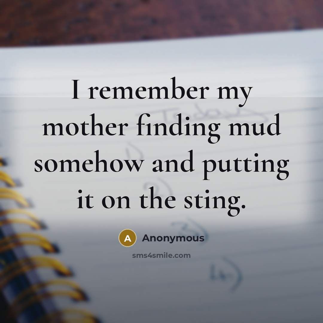 “I remember my mother finding mud somehow and putting it on the sting.” quote by Anonymous