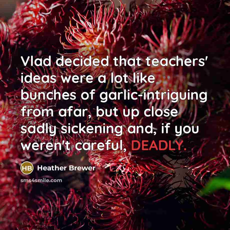 “Vlad decided that teachers' ideas were a lot like bunches of garlic-intriguing from afar, but up close sadly sickening and, if you weren't careful, DEADLY.” quote by Heather Brewer
