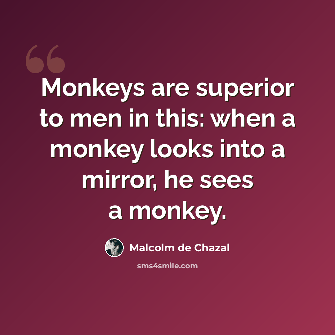 “Monkeys are superior to men in this: when a monkey looks into a mirror, he sees a monkey.” quote by Malcolm De Chazal