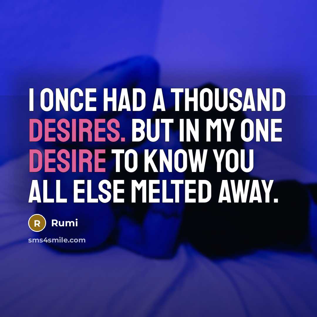 “I once had a thousand desires. But in my one desire to know you all else melted away.” quote by Rumi