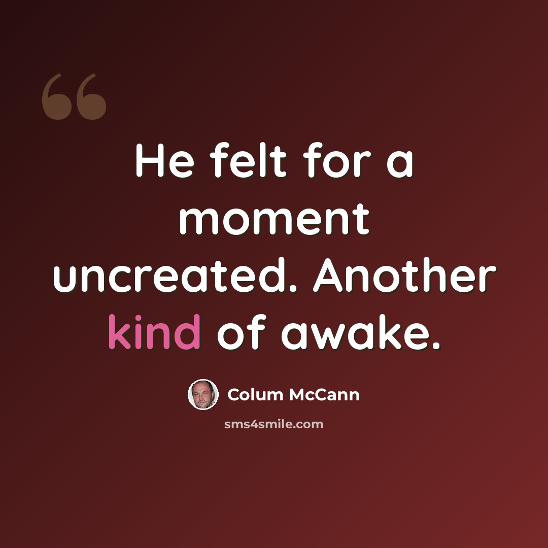 “He felt for a moment uncreated. Another kind of awake.” quote by Colum McCann