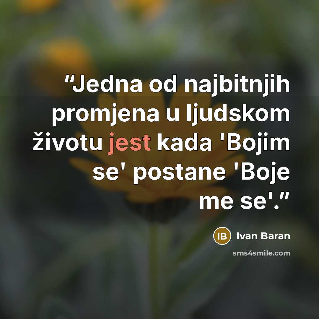 “Jedna od najbitnjih promjena u ljudskom životu jest kada 'Bojim se' postane 'Boje me se'.” quote by Ivan Baran