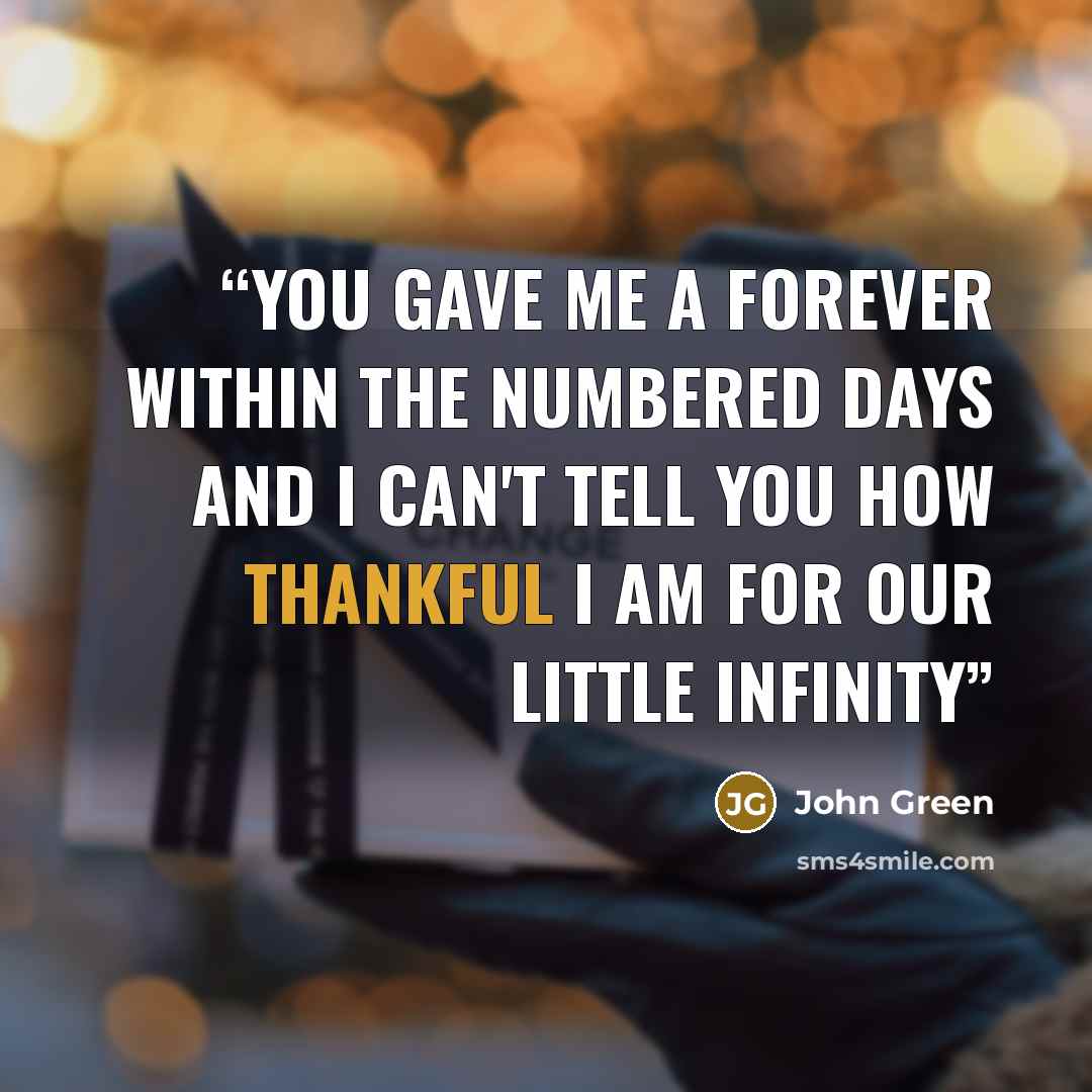 “you gave me a forever within the numbered days and i can't tell you how thankful i am for our little infinity” quote by John Green