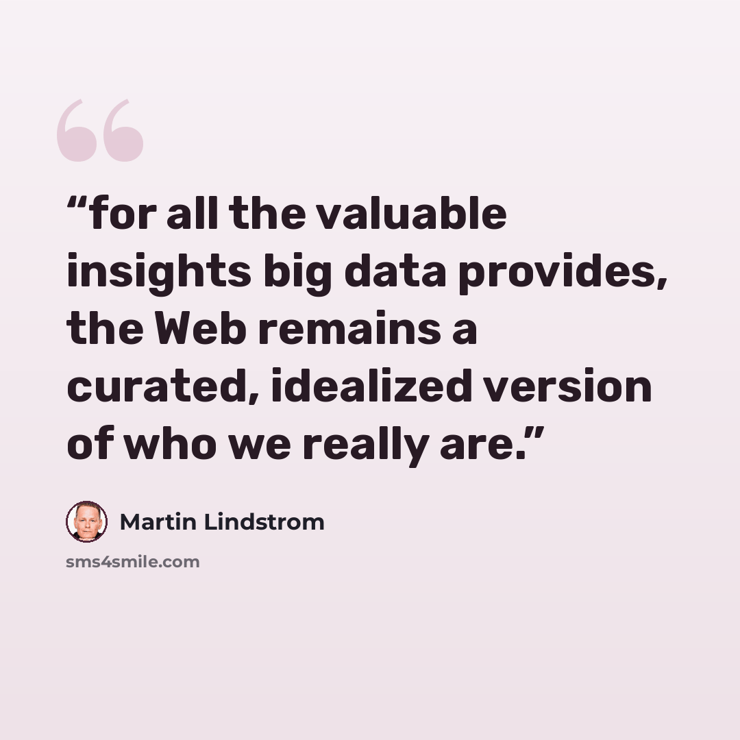 “for all the valuable insights big data provides, the Web remains a curated, idealized version of who we really are.” quote by Martin Lindstrom