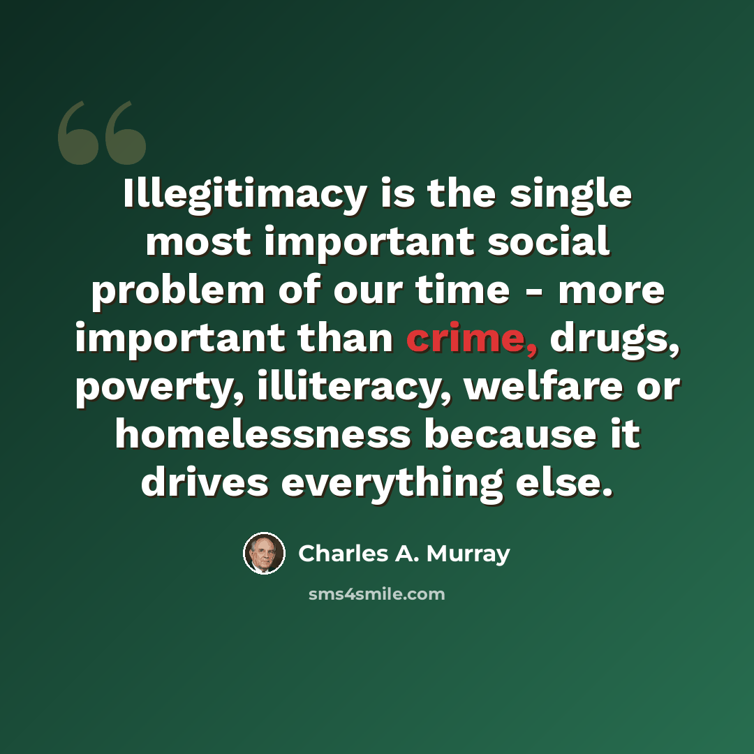 “Illegitimacy is the single most important social problem of our time - more important than crime, drugs, poverty, illiteracy, welfare or homelessness because it drives everything else.” quote by Charles A. Murray