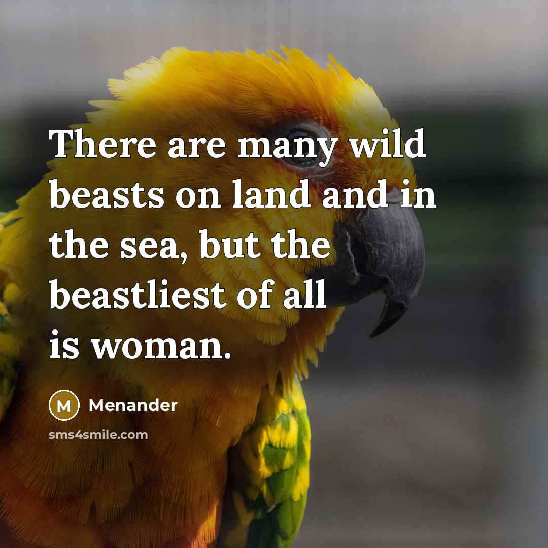 “There are many wild beasts on land and in the sea, but the beastliest of all is woman.” quote by Menander
