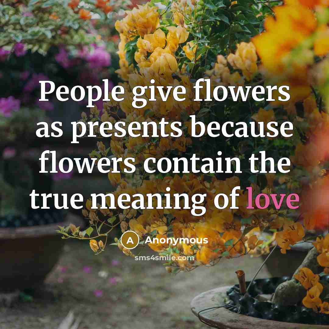 “People give flowers as presents because flowers contain the true meaning of love” quote by Anonymous