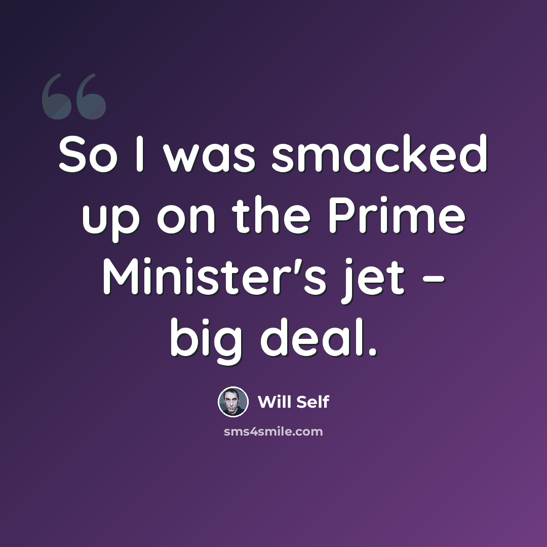 “So I was smacked up on the Prime Minister's jet – big deal.” quote by Will Self