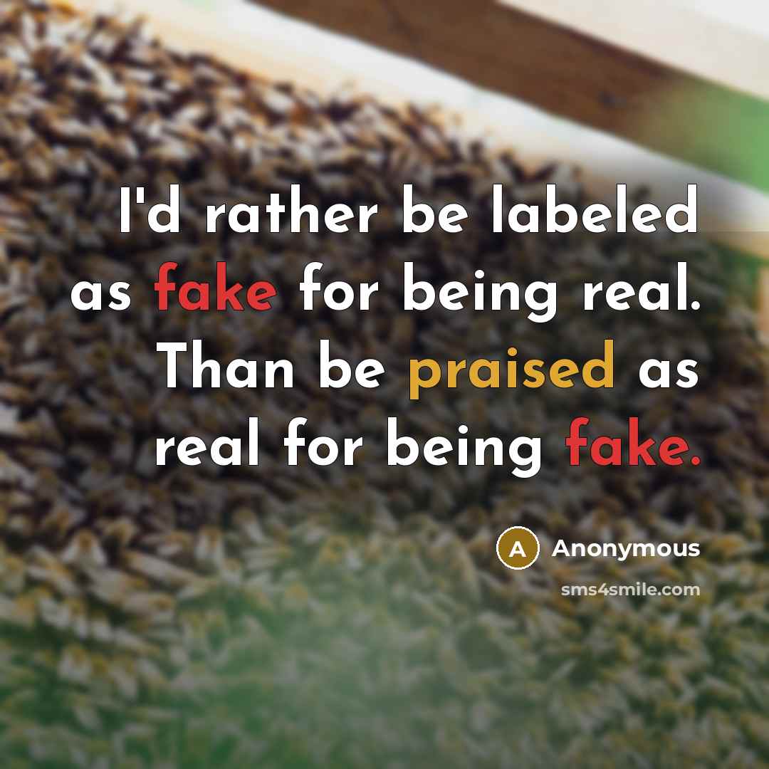 “I'd rather be labeled as fake for being real. Than be praised as real for being fake.” quote by Anonymous