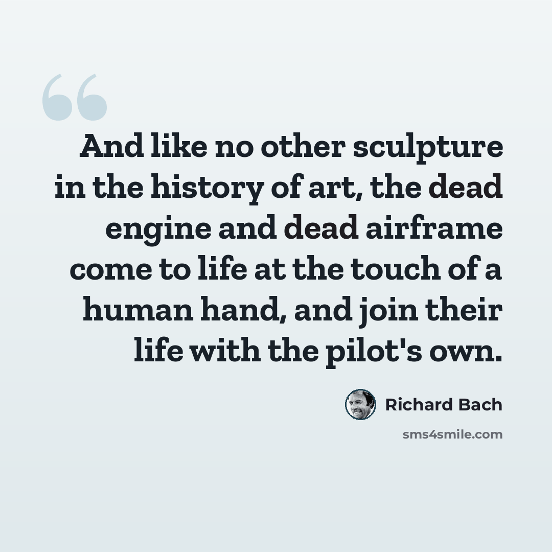 “And like no other sculpture in the history of art, the dead engine and dead airframe come to life at the touch of a human hand, and join their life with the pilot's own.” quote by Richard Bach