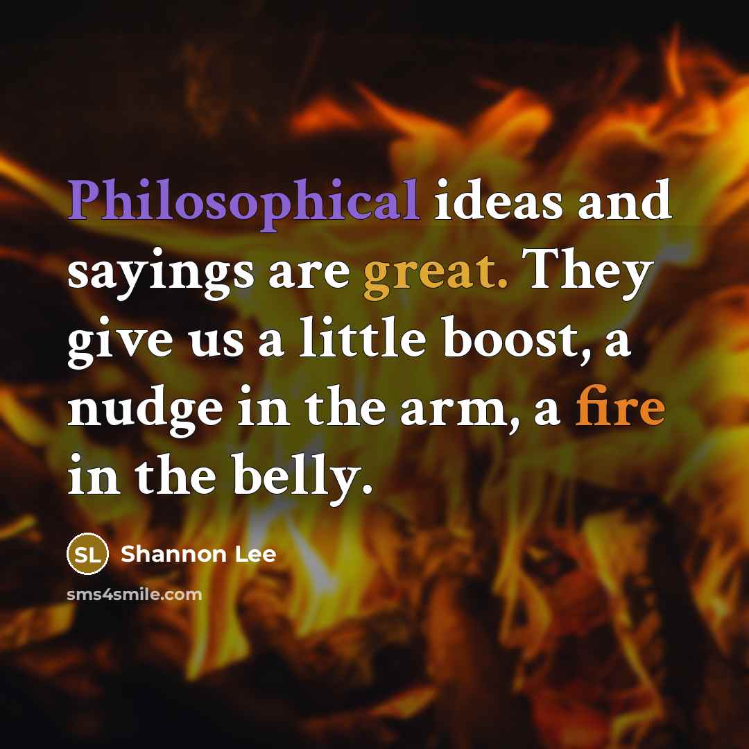 “Philosophical ideas and sayings are great. They give us a little boost, a nudge in the arm, a fire in the belly.” quote by Shannon Lee