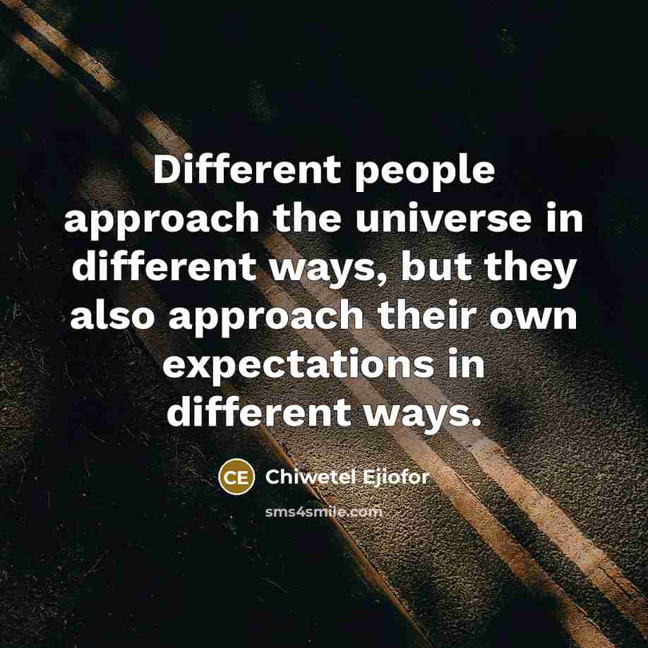 “Different people approach the universe in different ways, but they also approach their own expectations in different ways.” quote by Chiwetel Ejiofor