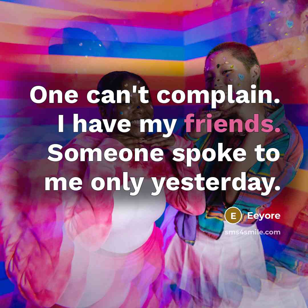 “One can't complain. I have my friends. Someone spoke to me only yesterday.” quote by Eeyore