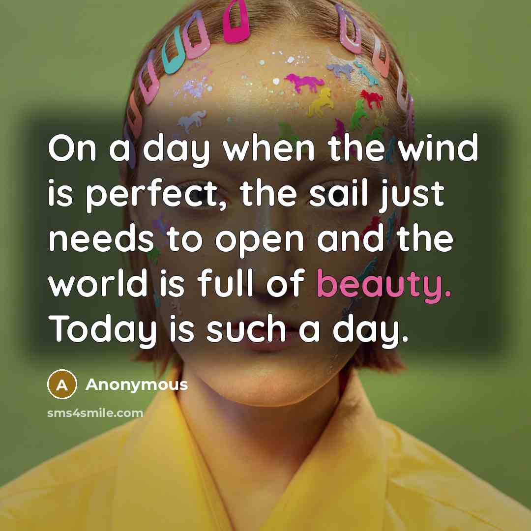 “On a day when the wind is perfect, the sail just needs to open and the world is full of beauty. Today is such a day.” quote by Anonymous
