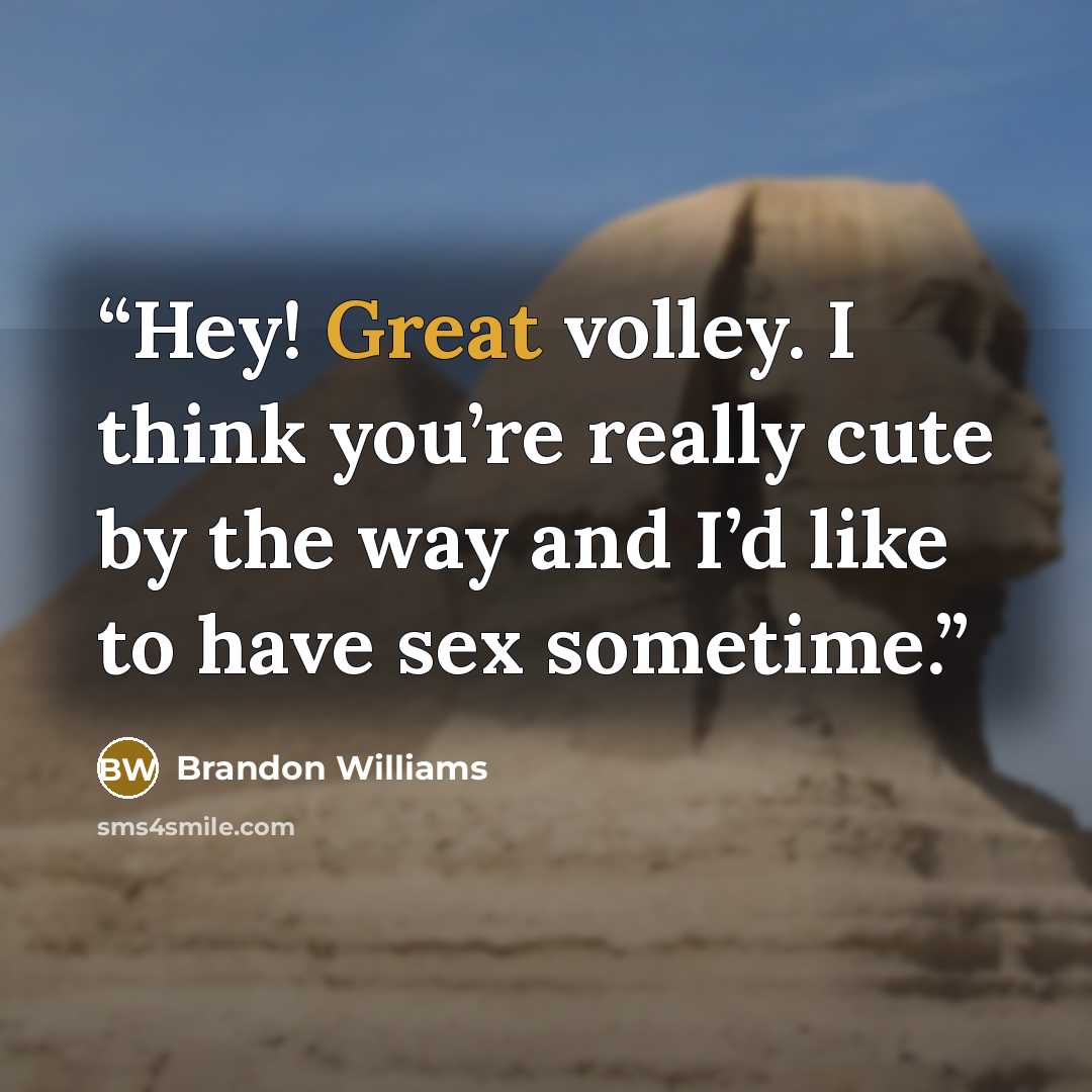 “Hey! Great volley. I think you’re really cute by the way and I’d like to have sex sometime.” quote by Brandon Williams