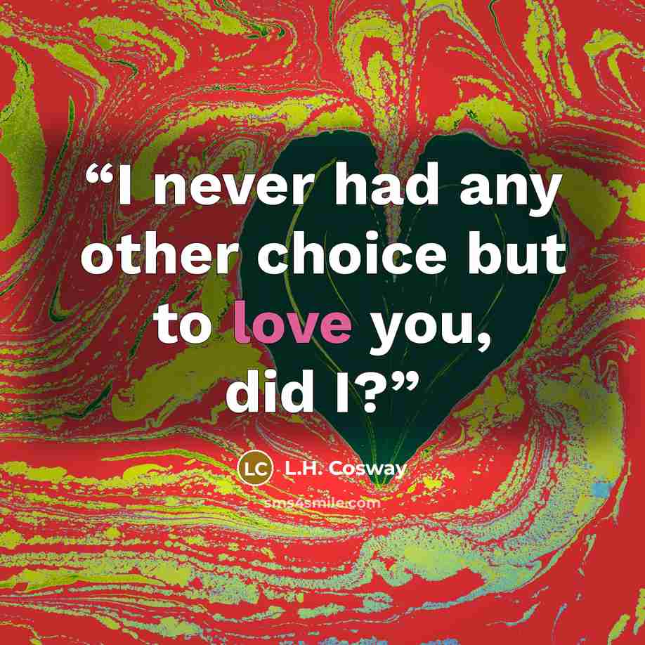 “I never had any other choice but to love you, did I?” quote by L.H. Cosway