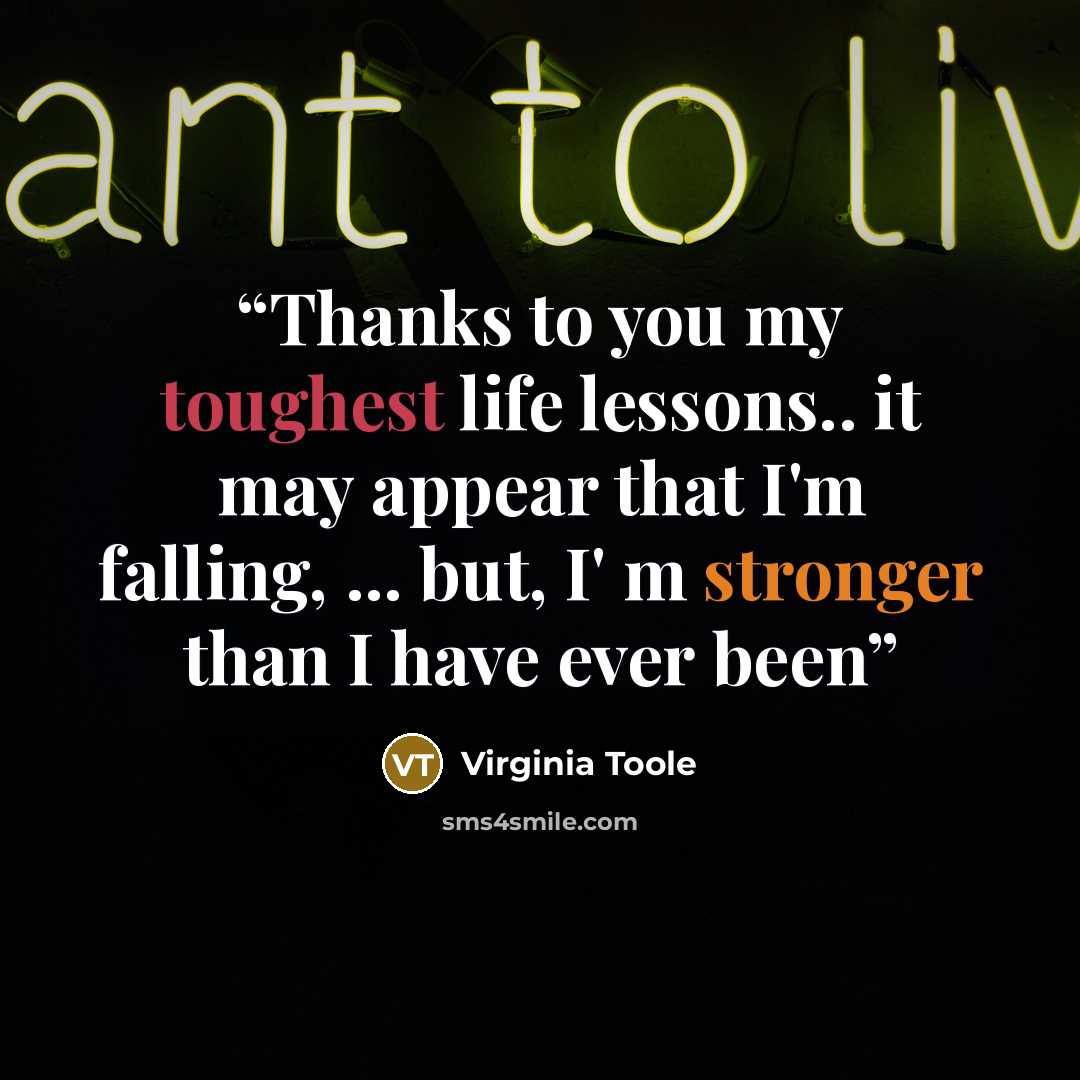 “Thanks to you my toughest life lessons.. it may appear that I'm falling, ... but, I' m stronger than I have ever been” quote by Virginia Toole