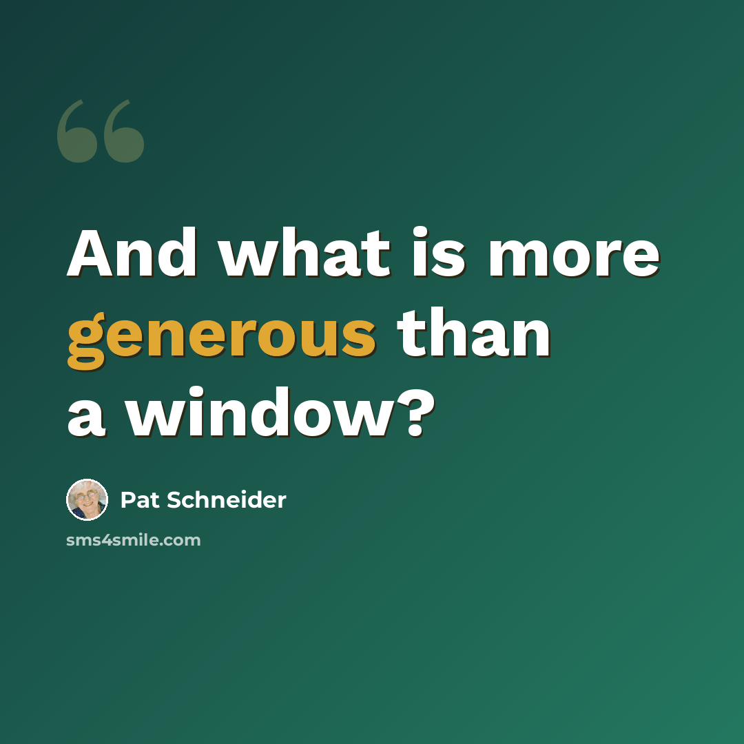 “And what is more generous than a window?” quote by Pat Schneider