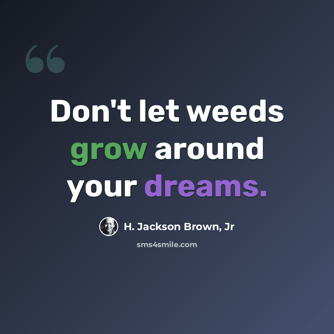 “Don't let weeds grow around your dreams.” quote by H. Jackson Brown, Jr