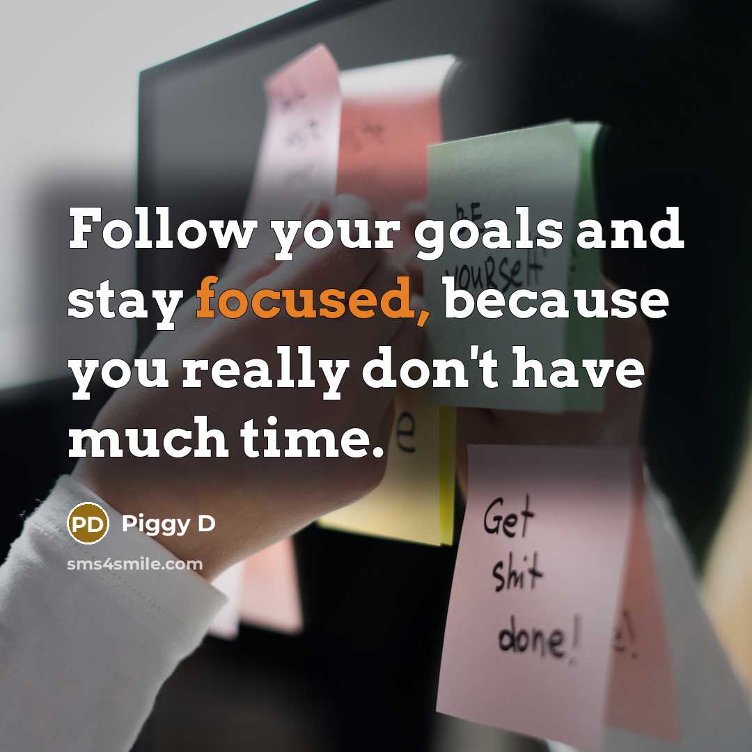 “Follow your goals and stay focused, because you really don't have much time.” quote by Piggy D