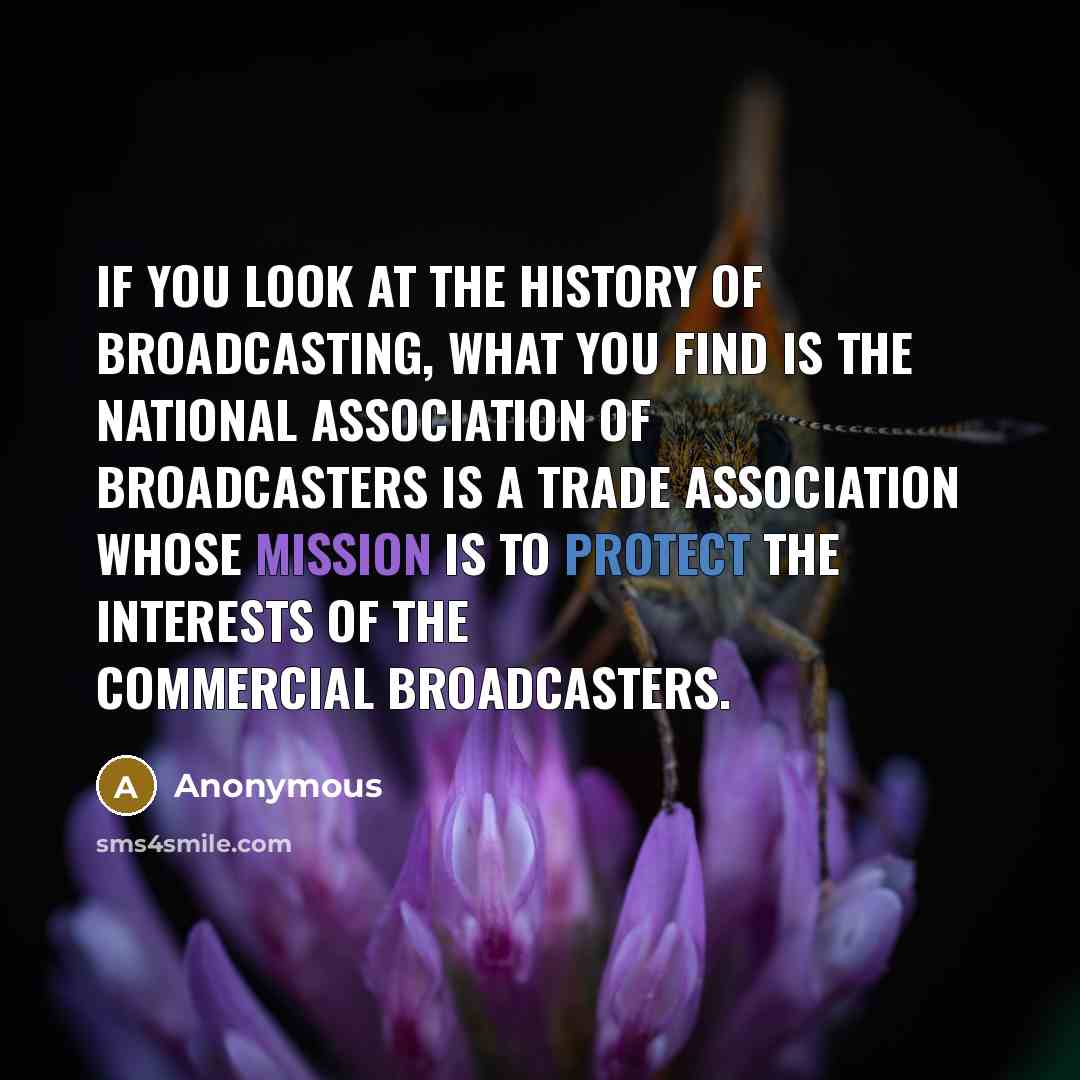“If you look at the history of broadcasting, what you find is the National Association of Broadcasters is a trade association whose mission is to protect the interests of the commercial broadcasters.” quote by Anonymous