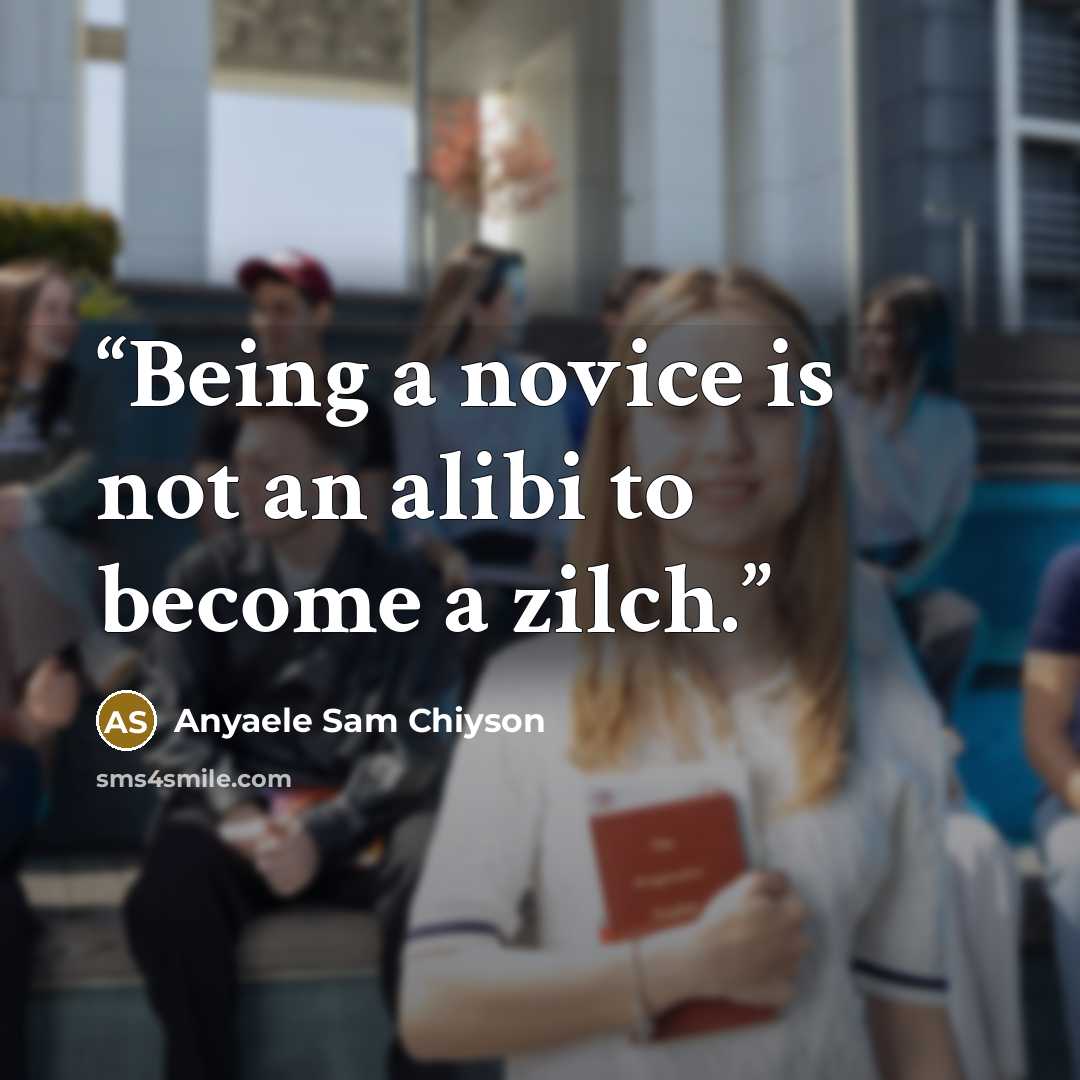 “Being a novice is not an alibi to become a zilch.” quote by Anyaele Sam Chiyson