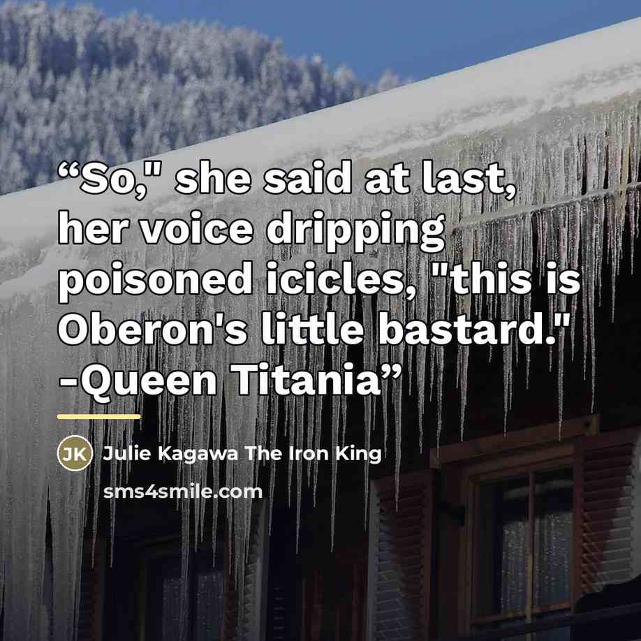 “So," she said at last, her voice dripping poisoned icicles, "this is Oberon's little bastard." -Queen Titania” quote by Julie Kagawa The Iron King