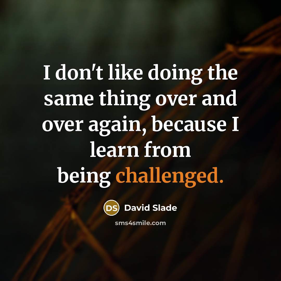 “I don't like doing the same thing over and over again, because I learn from being challenged.” quote by David Slade
