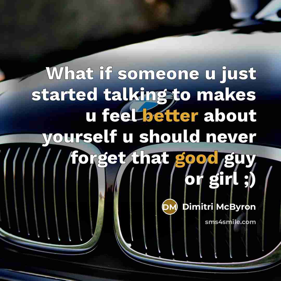 “What if someone u just started talking to makes u feel better about yourself u should never forget that good guy or girl ;)” quote by Dimitri McByron