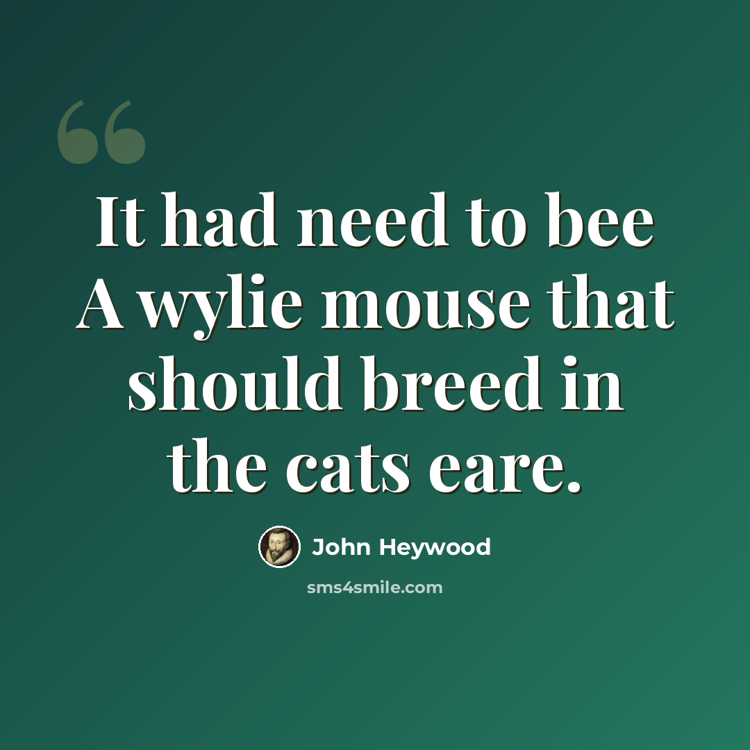 “It had need to bee A wylie mouse that should breed in the cats eare.” quote by John Heywood