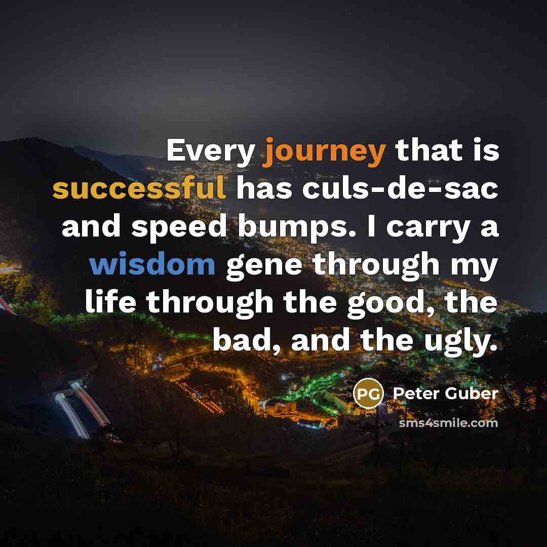 “Every journey that is successful has culs-de-sac and speed bumps. I carry a wisdom gene through my life through the good, the bad, and the ugly.” quote by Peter Guber
