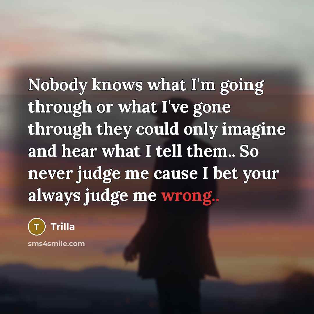 “Nobody knows what I'm going through or what I've gone through they could only imagine and hear what I tell them.. So never judge me cause I bet your always judge me wrong..” quote by Trilla