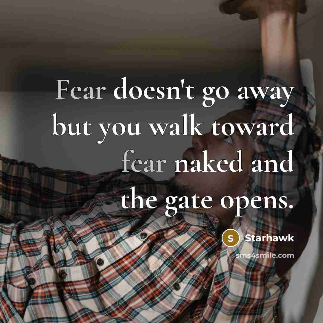 “Fear doesn't go away but you walk toward fear naked and the gate opens.” quote by Starhawk