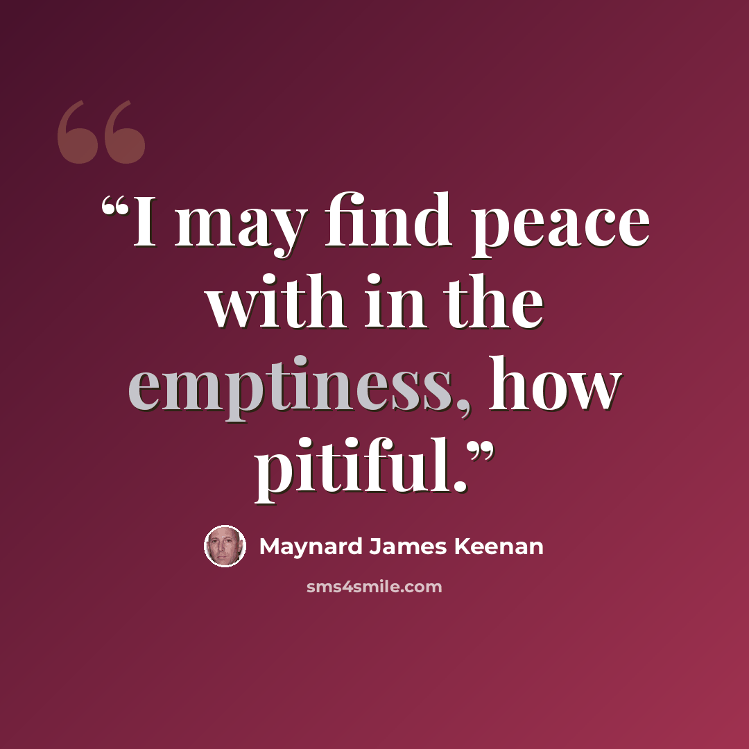 “I may find peace with in the emptiness, how pitiful.” quote by Maynard James Keenan