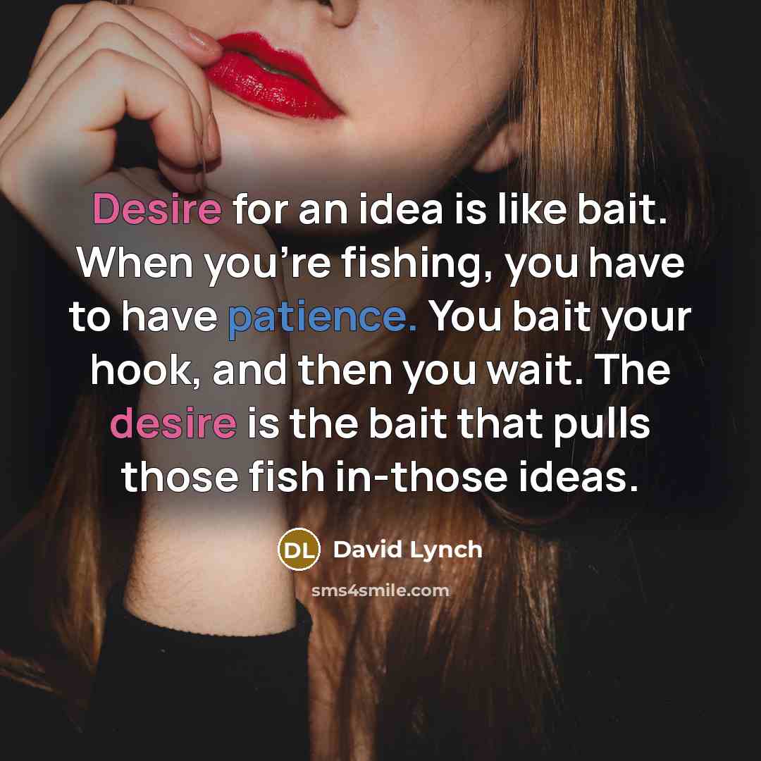 “Desire for an idea is like bait. When you're fishing, you have to have patience. You bait your hook, and then you wait. The desire is the bait that pulls those fish in-those ideas.” quote by David Lynch