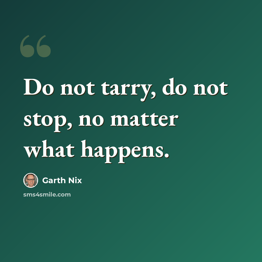 “Do not tarry, do not stop, no matter what happens.” quote by Garth Nix