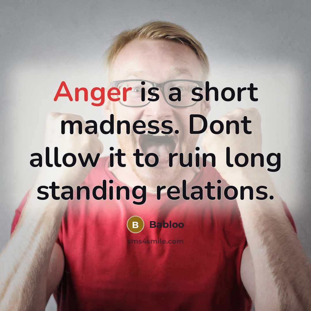“Anger is a short madness. Dont allow it to ruin long standing relations.” quote by Babloo