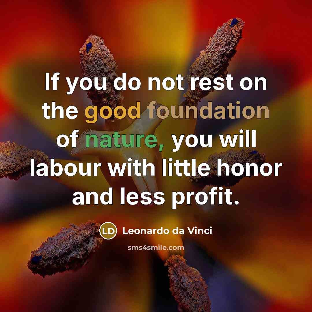 “If you do not rest on the good foundation of nature, you will labour with little honor and less profit.” quote by Leonardo da Vinci